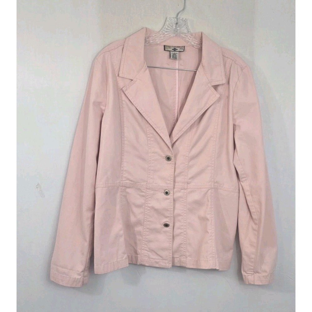 Caribbean Joe "Lets Go" Size L Denim Jacket Pink Semi Fitted Feminine Preppy